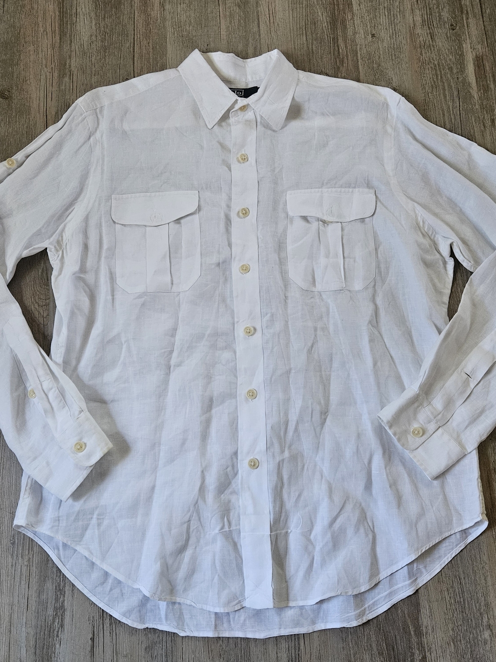 Vintage Polo Ralph Lauren Men's Solid White Button-Up 100% Linen Shirt Large